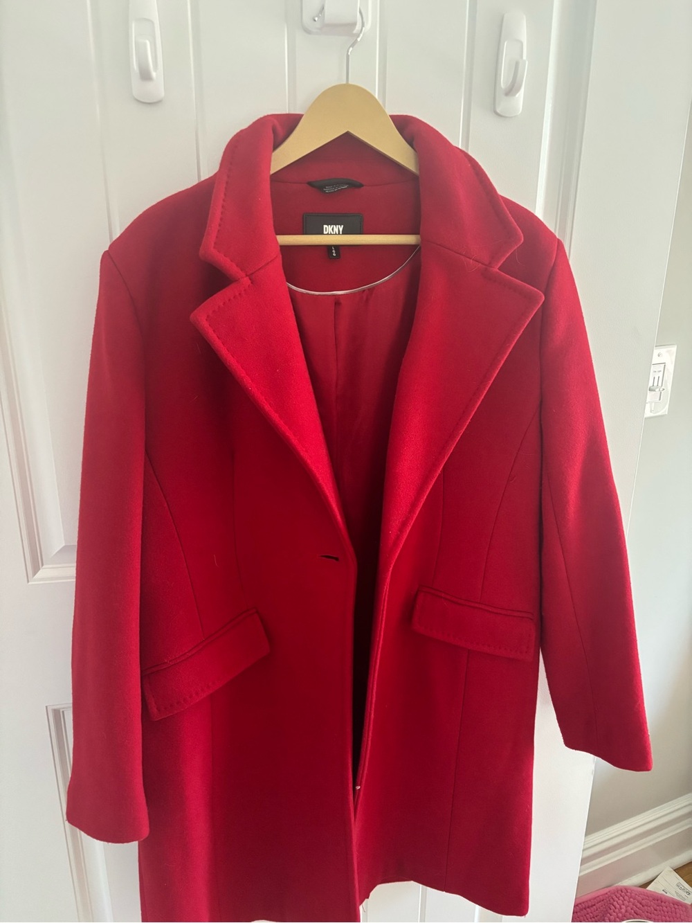DKNY Red Wool-Blend Pea Coat L